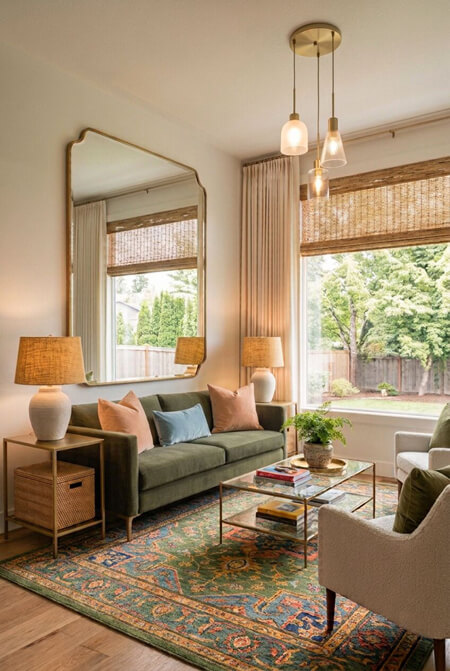 green modern small living room