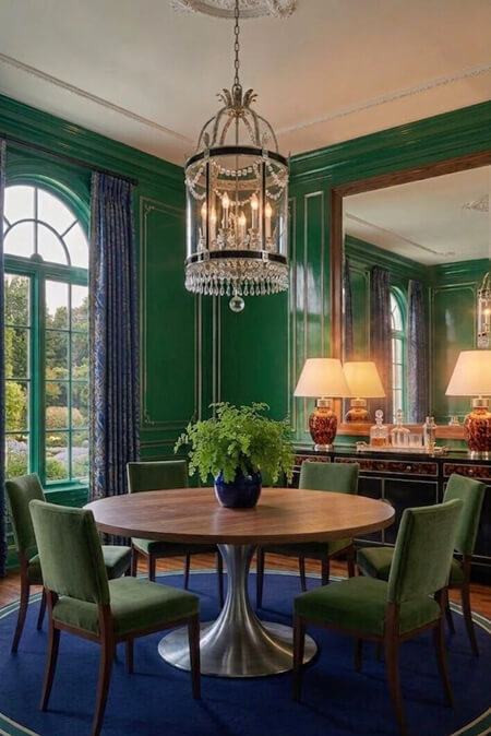 Dining table with base painted to look like stainless steel