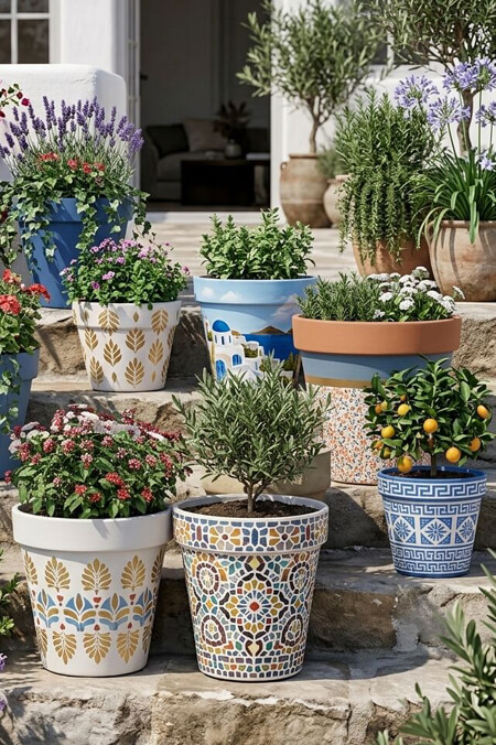 Painted clay pots
