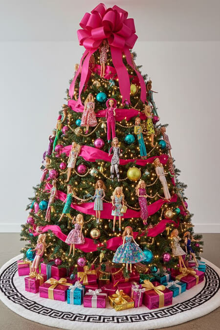Barbie dolls used as Christmas tree ornaments