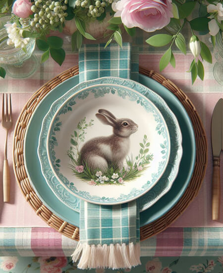 Easter tablescape with Bunny Rabbit plate