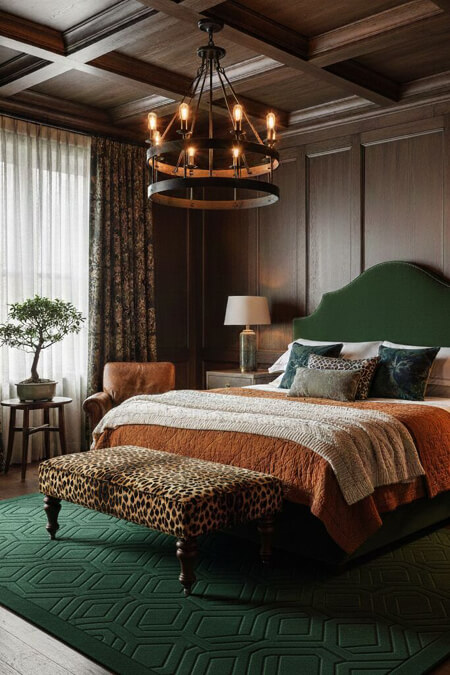 Leopard print ottoman in a bedroom