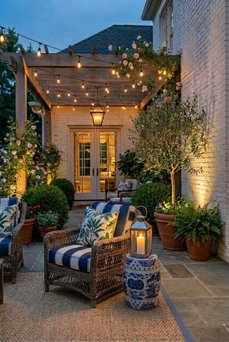 backyard patio blue green