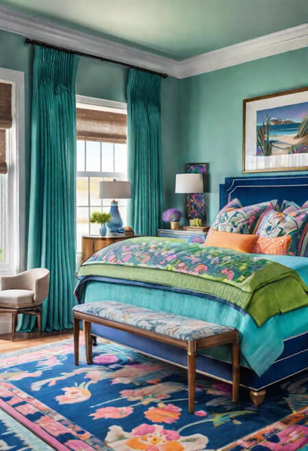 bedroom aqua turquoise pink peach coastal