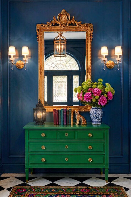 bold color accessories foyer