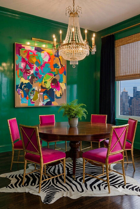 bold color pattern dining room