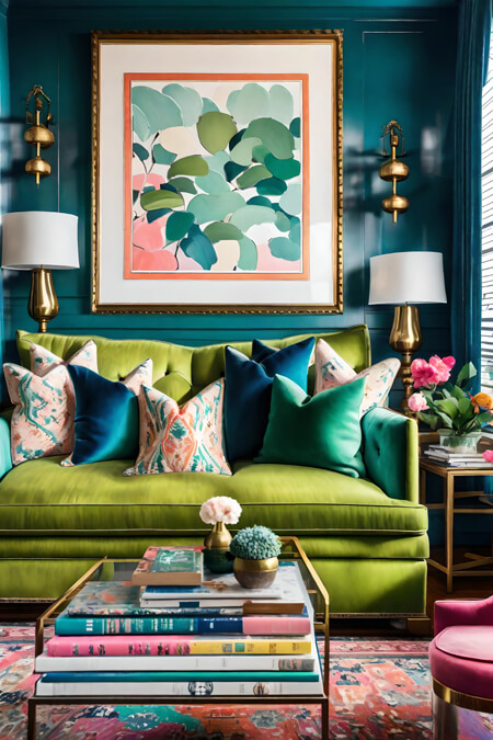 Vibrant green living room