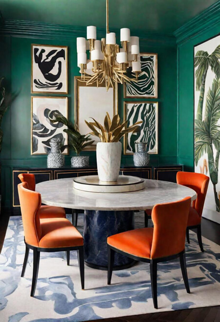 color drenching green walls dining room