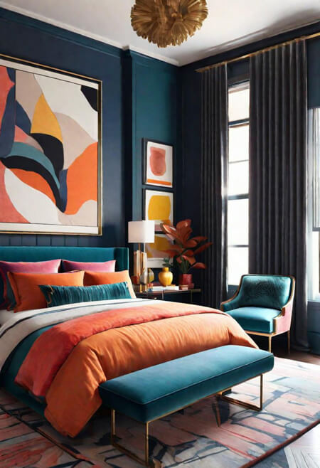 colorful bedroom modern blue orange pink yellow