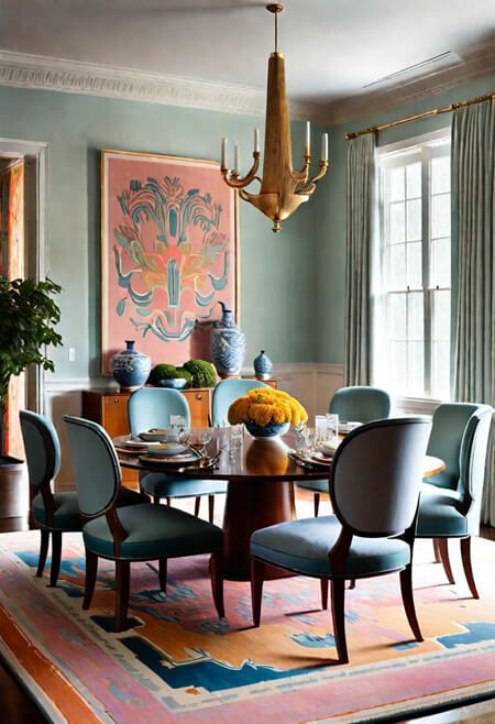 colorful dining room pink navy orange