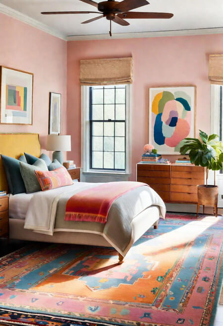 colorful pastel bedroom pink yellow blue orange
