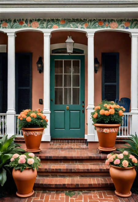 Painted flower pot with a floral design