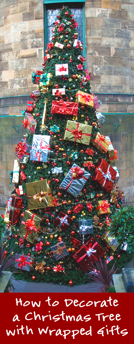 Christmas tree decorated with wrapped gifts