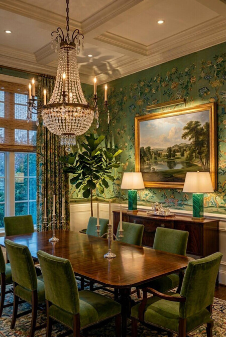 green dramatic dining room