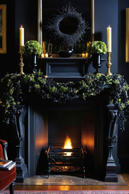 halloween mantel decor black
