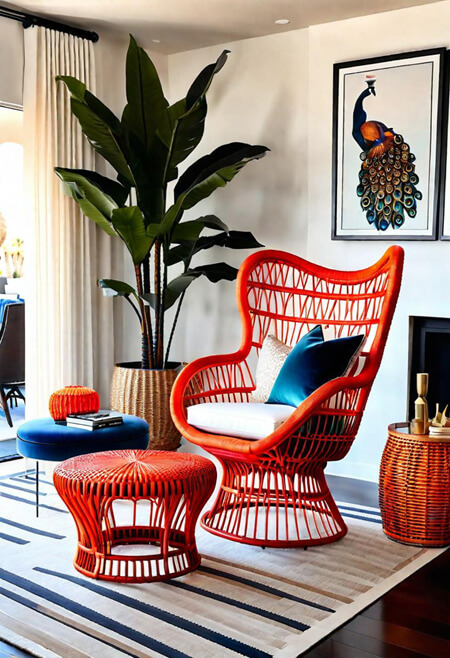 living room peacock chair pink orange