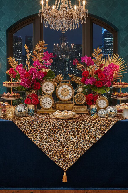 New Years Eve Colorful buffet tablescape ideas