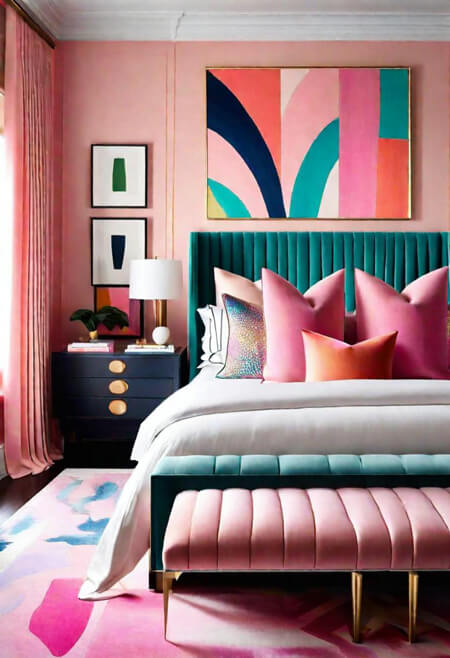 pink bedroom black aqua turquoise teal coral white