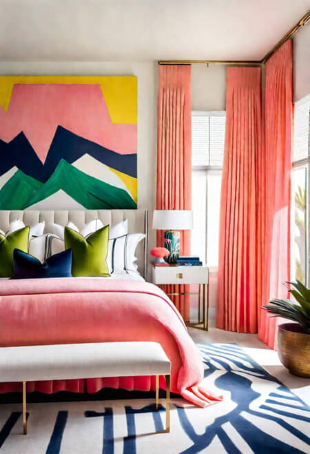 pink bedroom navy green yellow white