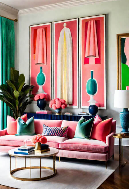 pink living room sofa teal navy