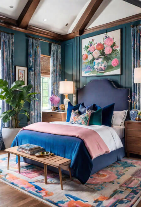 stained wood wall trim blue walls