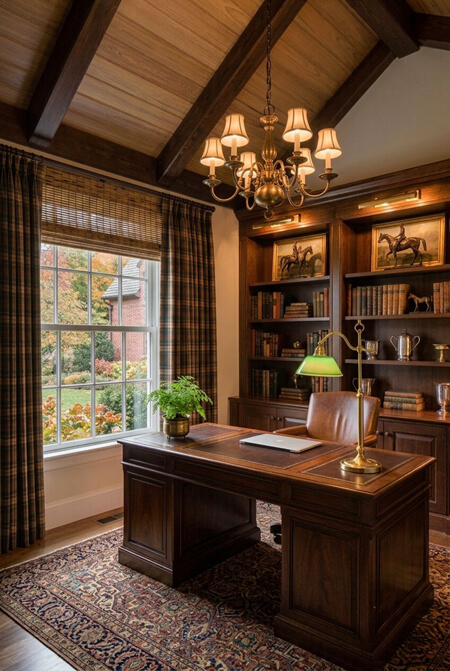 Home office with a vaulted ceiling
