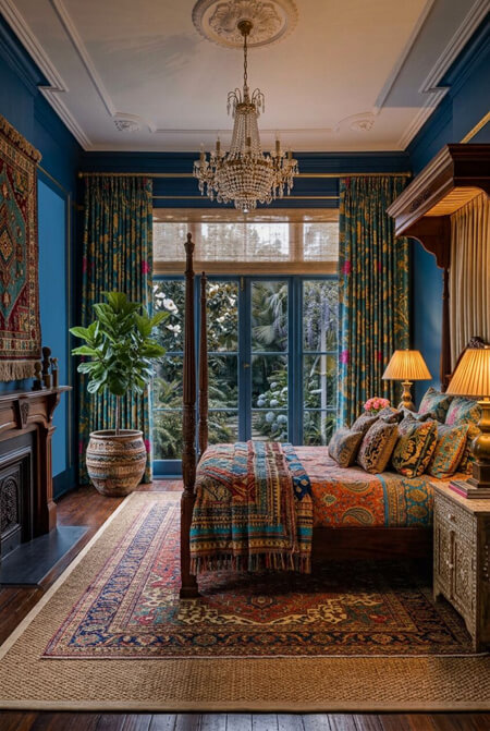 Layered victorian bohemian bedroom