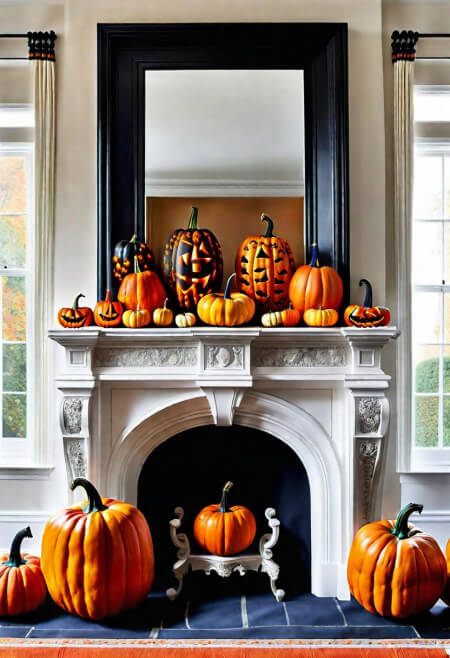 white halloween mantel decor gourds