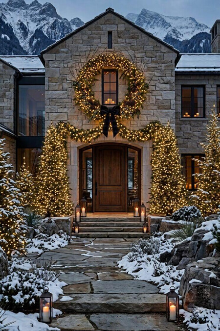 Giant wreath on modern rustic home