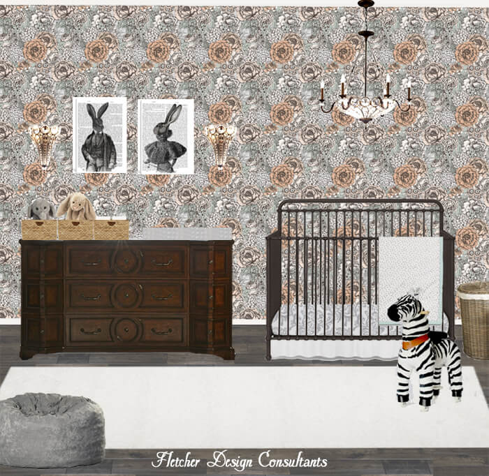  Peach Green Gray Victorian Inspired Nursery