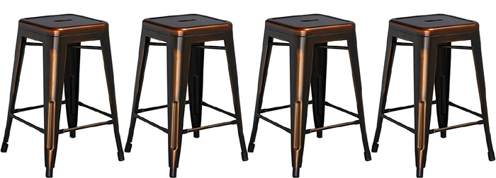 BTExpert Bar Stool, Industrial Metal, Vintage Stackable, Antique Premium Copper, Set of 4 stools 