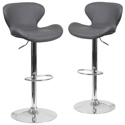 Flash Furniture 2 Pk. Contemporary Gray Vinyl Adjustable Height Barstool with Chrome Base 